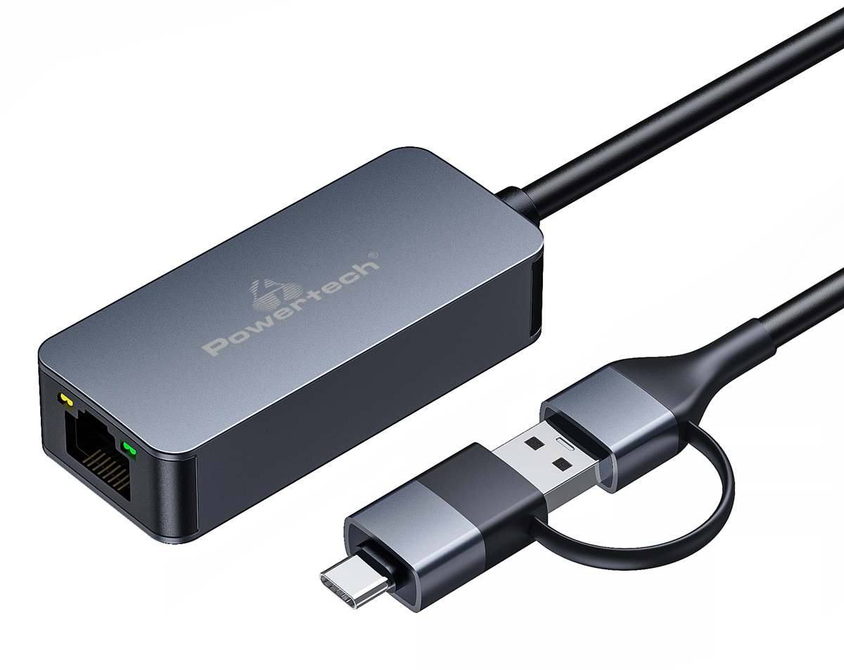 PTR-0149 POWERTECH αντάπτορας δικτύου PTR-0149, USB & USB-C, 1000 Mbps, γκρι - Image 1