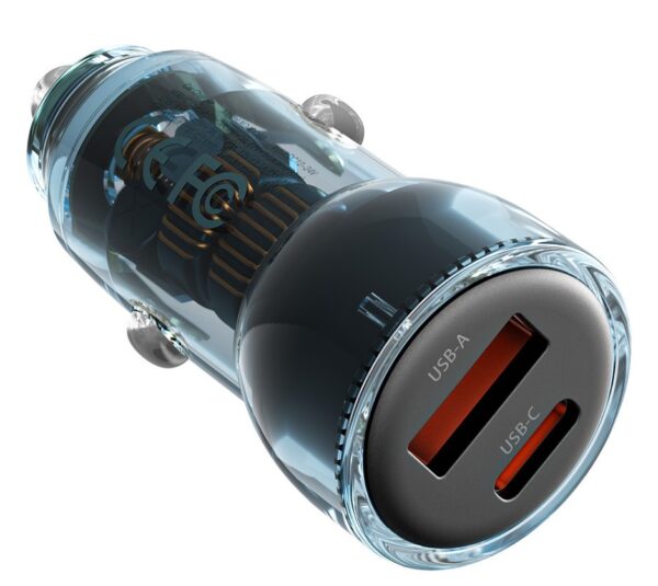 XO CC60 Smart Διαφανής Φορτιστής Αυτοκινήτου A30W+C30W/Ταυτόχρονη 60W Μπλε