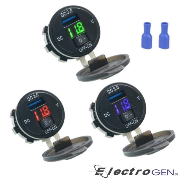 Ψηφιακό Βολτόμετρο Αυτοκινήτου με USB 12-24V