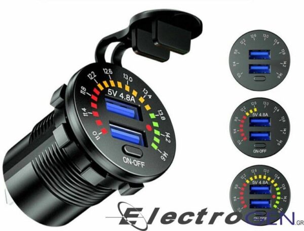 Βολτόμετρο USB Μηχανής 12V