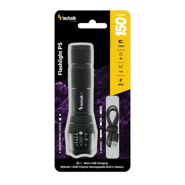 Technik Φακός P5 (+1x14500 800mAh) XPE LED με Καλώδιο Micro USB 150lm