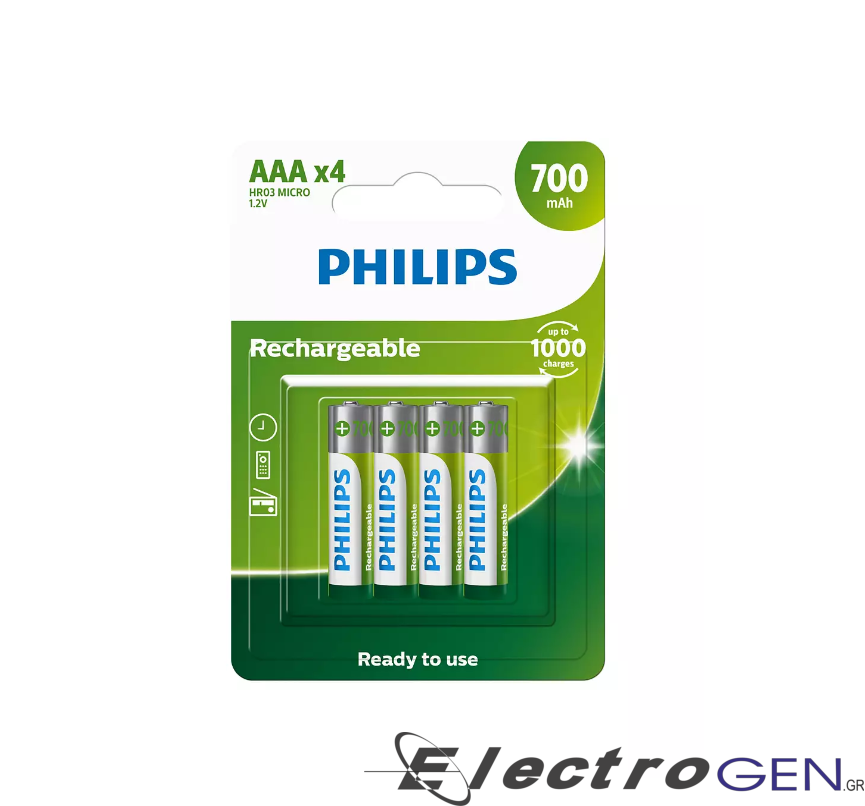 PHILIPS επαναφορτιζόμενη μπαταρία ΑΑΑ 1.2V 700mah HR03 (4τμχ) - Image 1