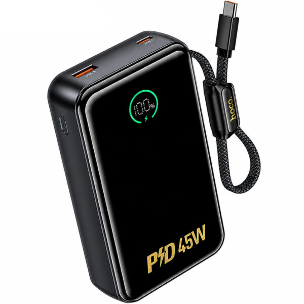 Power Bank Hoco Q54 Shine 20000mAh PD45W QC3.0 1xUSB-C 1xUSB-A με Ενσωματωμένο Καλώδιο USB-C και LED Ένδειξη Μαύρο