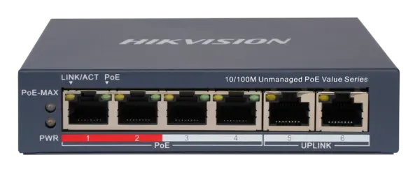 Hikvision Switch PoE 4 Θυρών DS-3E0106P-E/M(B)