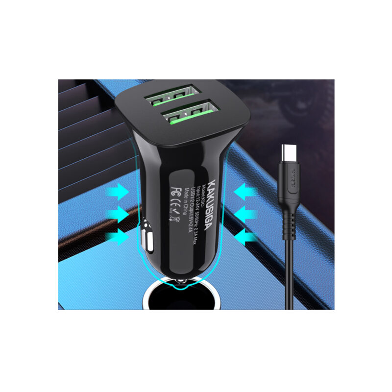 KSC-854/B ΦΟΡΤΙΣΤΗΣ ΑΥΤ/ΤΟΥ 2.4A  2ΘΥΡΕΣ USB ΣΕ TYPE C (ΜΑΥΡΟ ΧΡΩΜΑ) - Image 2