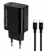 POWERTECH φορτιστής τοίχου PT-1637 με καλώδιο, USB/USB-C, 20W, μαύρος