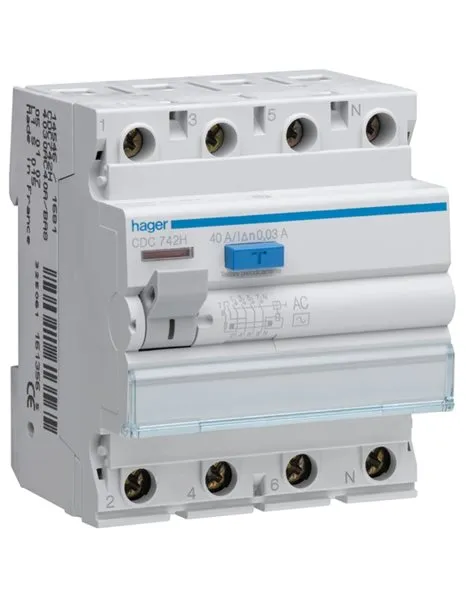 Ρελέ διαρροής Hager 4P 40A 30mA τύπου AC