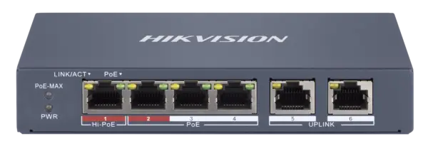 Smart PoE Switch 4 Θυρών με 2 Uplink Hikvision DS-3E1106HP-EI