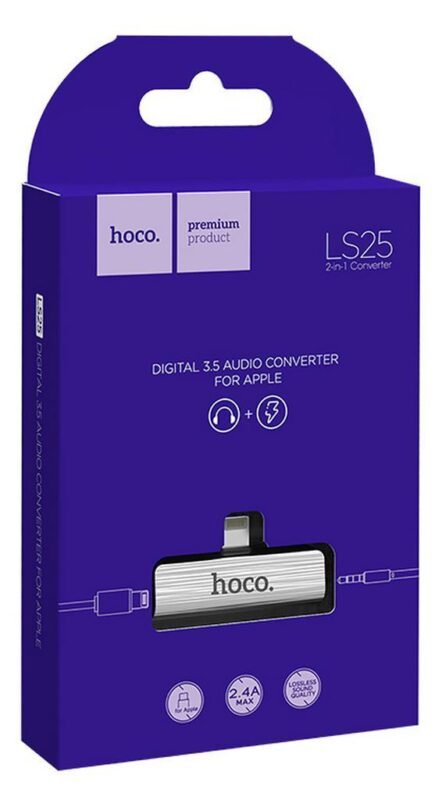 Αντάπτορας Hoco LS25 από Lightning σε 3.5mm και Lightning 2.0A Ασημί για Φόρτιση και Ήχο