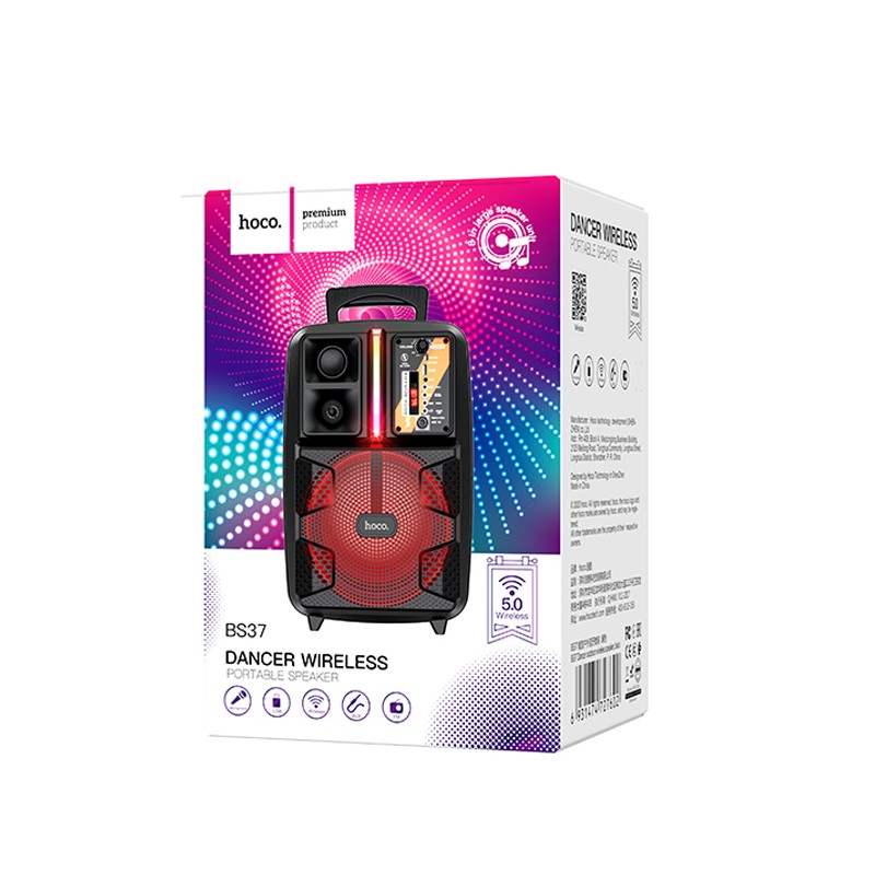 Φορητό Ηχοσύστημα Trolley Hoco BS37 Karaoke Μαύρο 10W BT V5.0 TWS με Μικρόφωνο και Υποστήριξη FM, USB, AUX