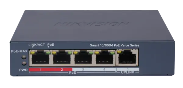 Smart PoE Switch 4 Θυρών Fast Ethernet Hikvision DS-3E1105P-EI/M V2