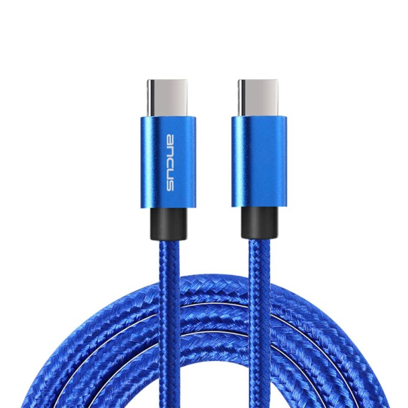 Καλώδιο Σύνδεσης και Φόρτισης Ancus Flow Plus E55 Fast Charge USB-C σε USB-C 5.0A PD100W με Braided Καλώδιο Μπλέ 1m. με 5 Χρόνια Εγγύηση
