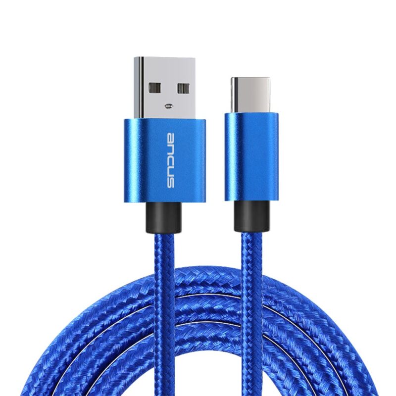Καλώδιο Σύνδεσης και Φόρτισης Ancus Flow Plus E54 USB σε USB-C 2.0A και Braided Καλώδιο Μπλέ 1m με 5 Χρόνια Εγγύηση