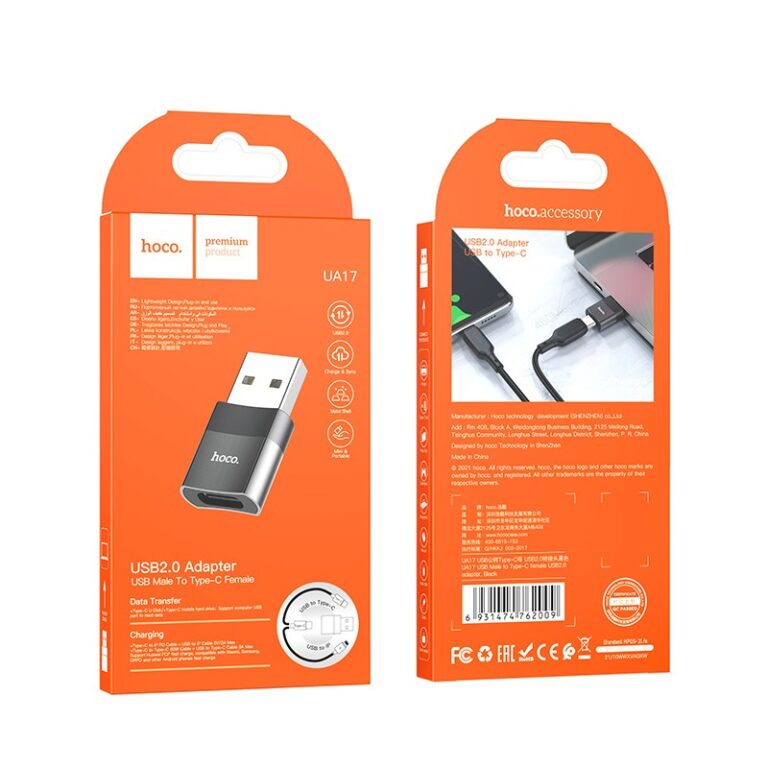 Αντάπτορας Hoco UA17 USB 3.0 σε USB-C με Λειτουργία OTG και Δυνατότητα Φόρτισης 2A/3A 60W Μαύρο