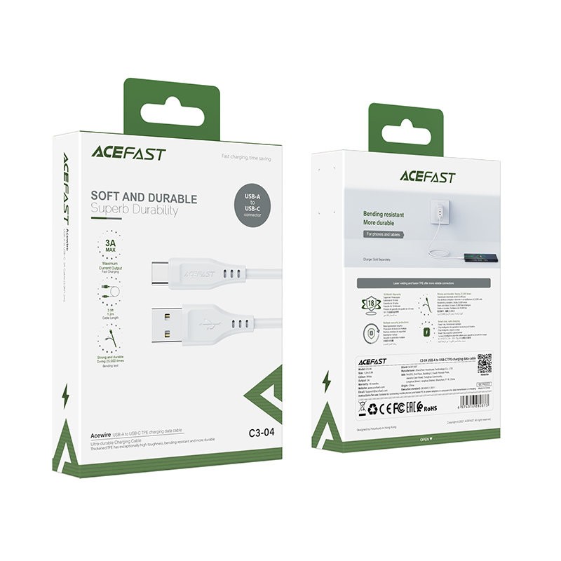 Καλώδιο Acefast C3-04 USB-A σε USB-C 3A Λευκό 1.2m