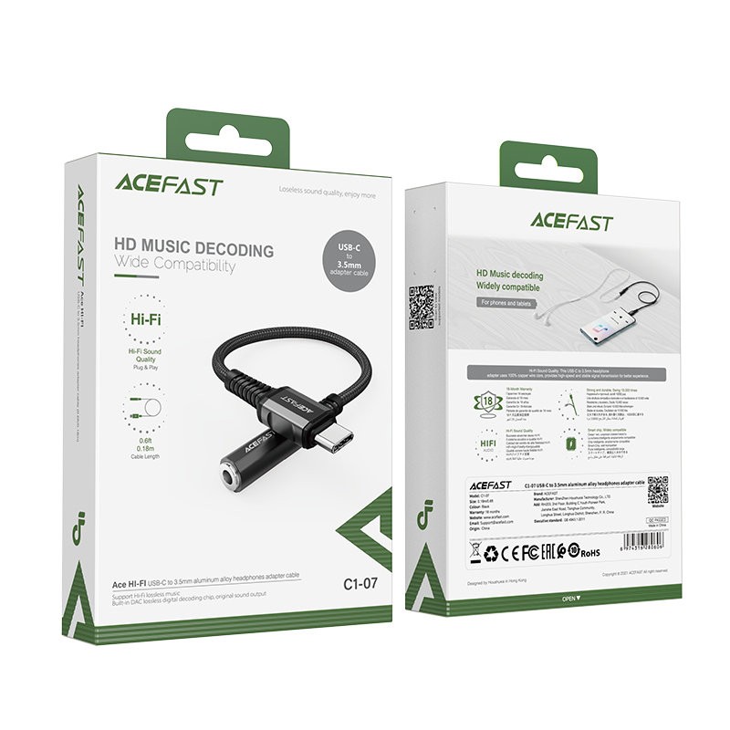 Καλώδιο σύνδεσης Acefast C1-07 USB-C σε 3.5mm Θηλυκό Braided Μαύρο 18cm