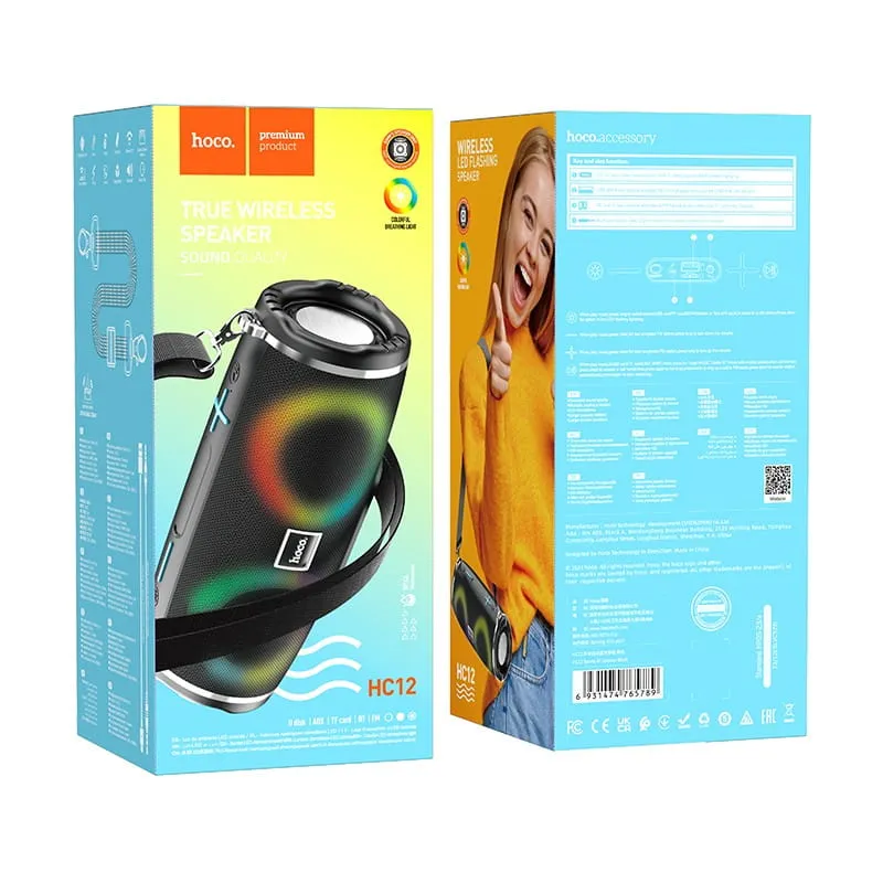 Φορητό Ηχείο Wireless Hoco HC12 Sports V5.0 2x5W 1200mAh Ενσωματωμένο Μικρόφωνο FM Micro SD USB AUX LED Μαύρο