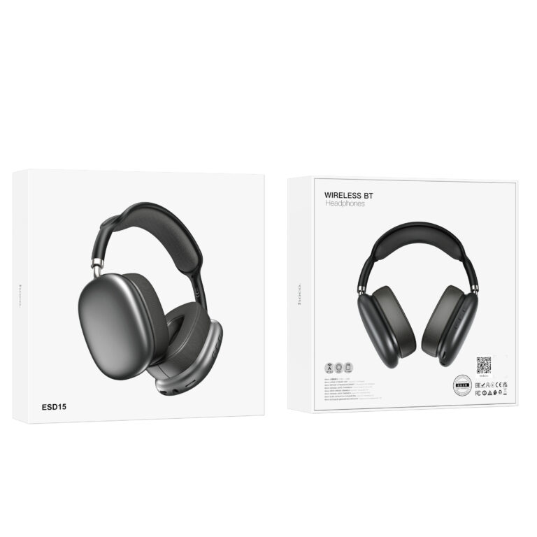 Wireless Ακουστικά Stereo Hoco. ESD15 Cool Shadow V5.3 400mAh 12 'Ώρες Λειτουργίας με υποδοχή Micro SD, Μικρόφωνο και AUX Σκούρο Γκρι