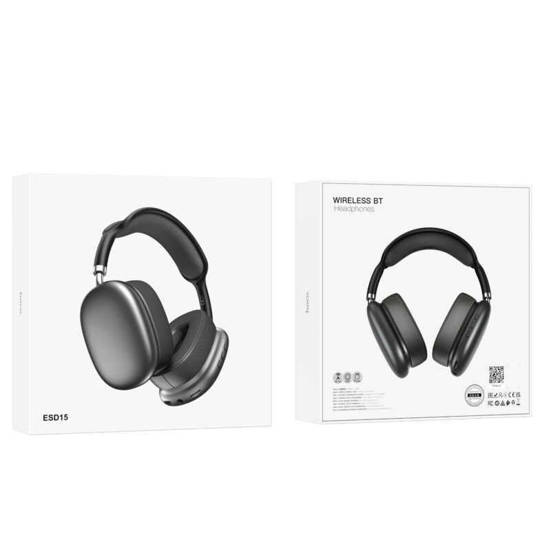 Wireless Ακουστικά Stereo Hoco. ESD15 Cool Shadow V5.3 400mAh 12 'Ώρες Λειτουργίας με υποδοχή Micro SD, Μικρόφωνο και AUX Σκούρο Γκρι