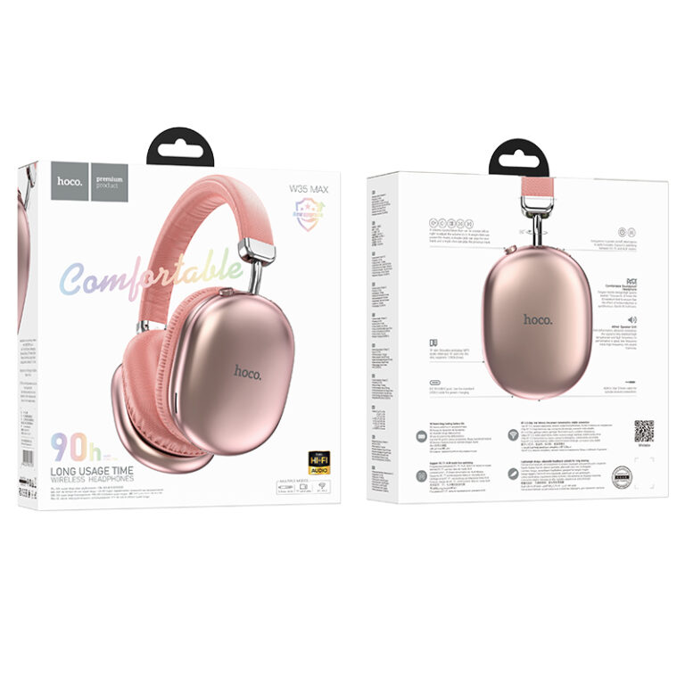 Wireless Ακουστικά Stereo Hoco W35 Max Joy V5.3 800mAh με υποδοχή Micro SD και AUX Ροζ