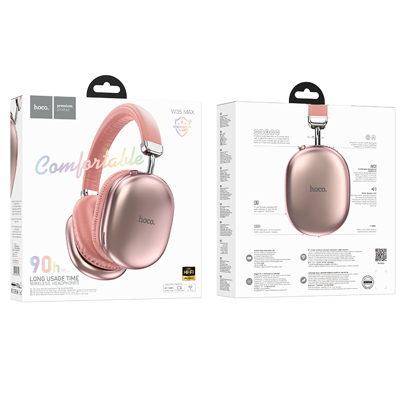 Wireless Ακουστικά Stereo Hoco W35 Max Joy V5.3 800mAh με υποδοχή Micro SD και AUX Ροζ