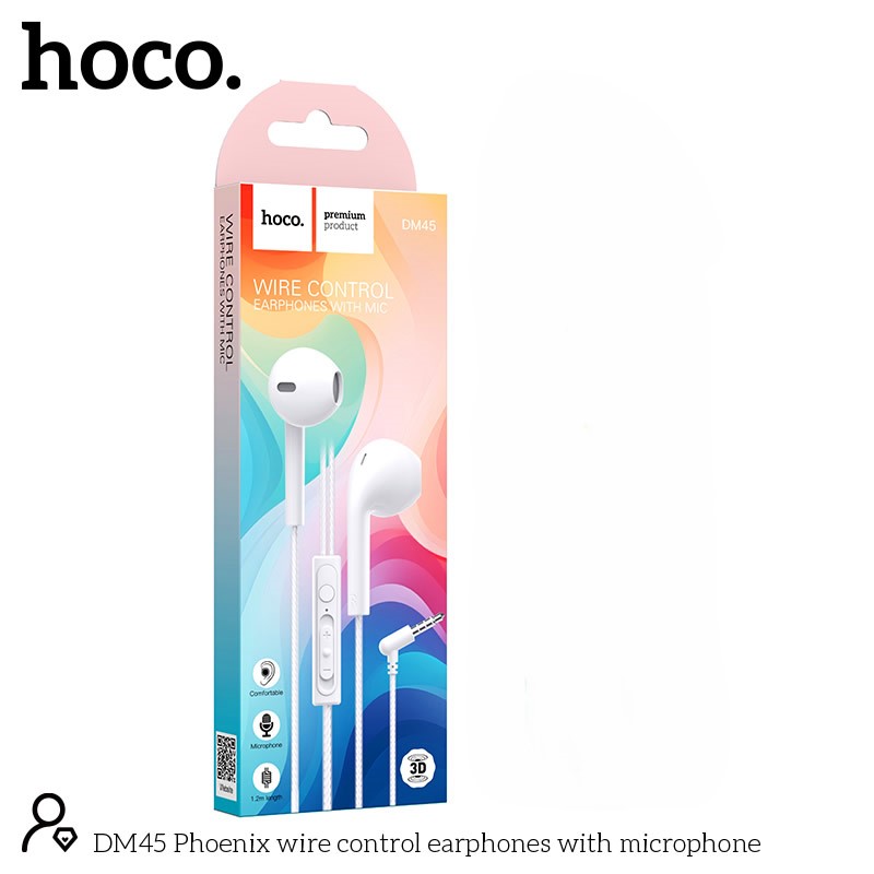 Hands Free Hoco. DM45 Phoenix Earphones Stereo 3.5mm με Μικρόφωνο και Πλήκτρο Λειτουργίας 1.2m Λευκά