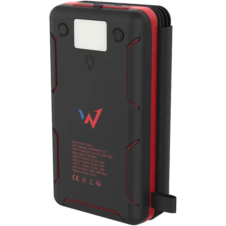Ηλιακό Power Bank Wonder 10000mAh με 5 Ηλιακά Πάνελ, 2 x USB-A και 1 x USB-C Έξοδο και Φακό Μαύρο