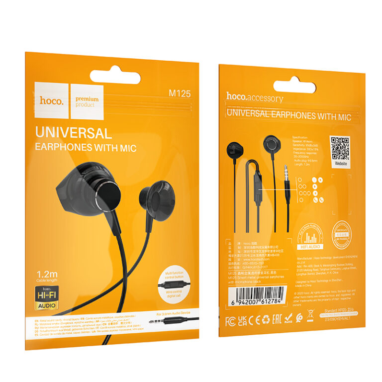 Hands Free Hoco M125 Smart Earphones Stereo 3.5mm με Μικρόφωνο και Πλήκτρο Λειτουργίας 1.2m Μαύρα