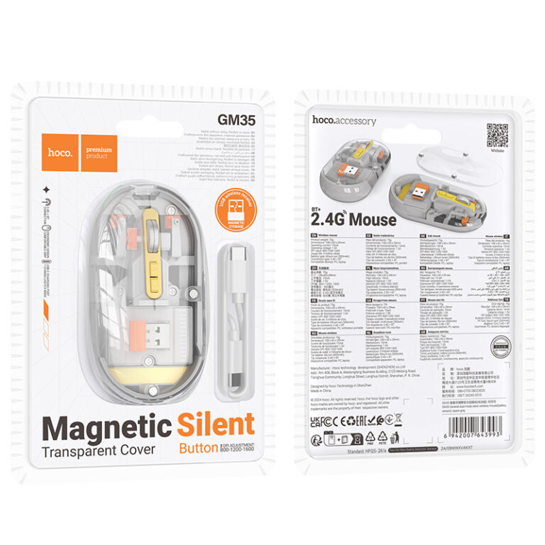 Bluetooth Ποντίκι Hoco GM35 General Wireless με 5 Πλήκτρα DPI 1600 Γκρι Διάφανο