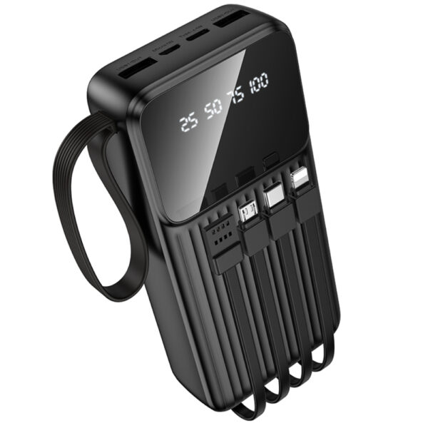 Power Bank Borofone BJ76A 20000mAh με 4 Καλώδια Φόρτισης και 4 Θύρες USB-C USB-A Lightning Micro-USB και LED Ένδειξη Μπαταρίας Μαύρο