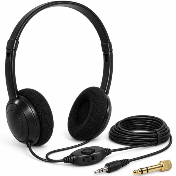 Ακουστικά Stereo/Mono Omega 10030 HP-30 Lightweight 3.5mm με Αντάπτορα 6.3mm και Καλώδιο 5m Ιδανικά για TV DVD Hi-Fi Μαύρα