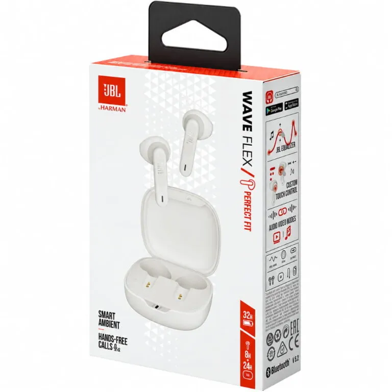 Wireless Hands Free JBL Wave Flex Earbud με Voice Aware έως 32 Ώρες Λειτουργίας BT v5.2 IP54 White
