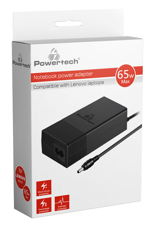 Τροφοδοτικό Laptop PT-1038 Για Lenovo 65W 1.8m Μαύρο