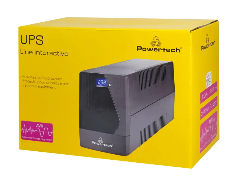 UPS Line Interactive 1800VA, 1080W, LCD, 4x Schuko, 2x RJ45/RJ11, USB Type B Powertech