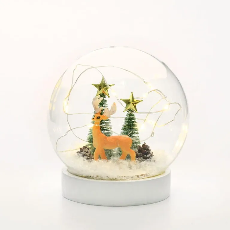 Χριστουγεννιάτικο Glass Snow Ball Deer", 10 Mini WW LED Λαμ. Μπατ. (2XAAA) IP20 Φ12CM