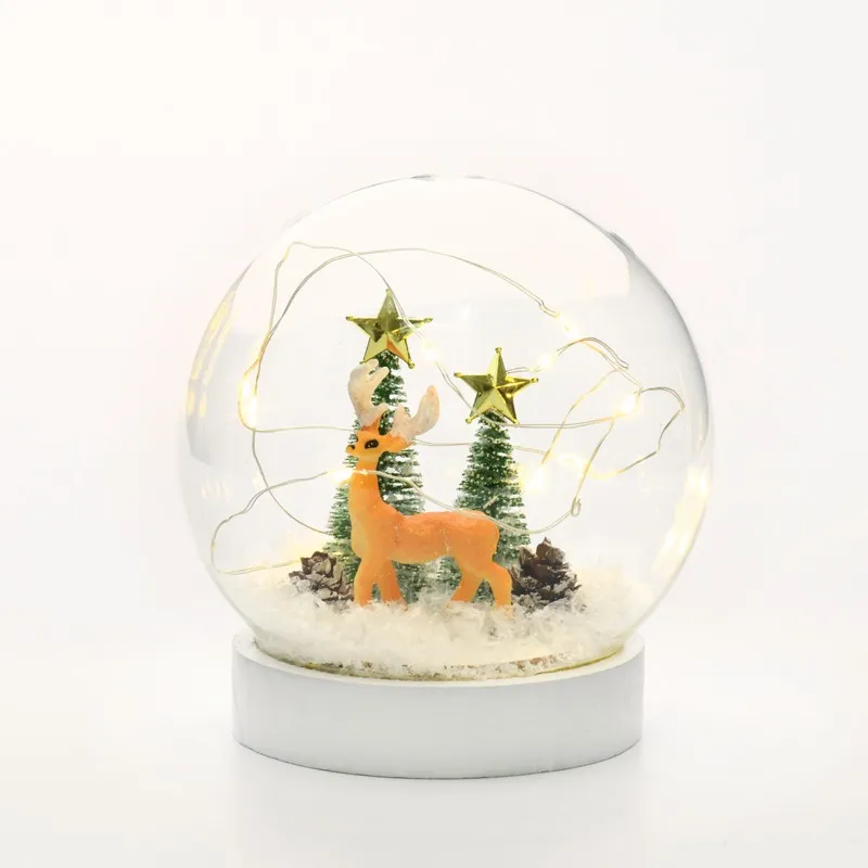 Χριστουγεννιάτικο Glass Snow Ball Deer", 10 Mini WW LED Λαμ. Μπατ. (2XAAA) IP20 Φ12CM