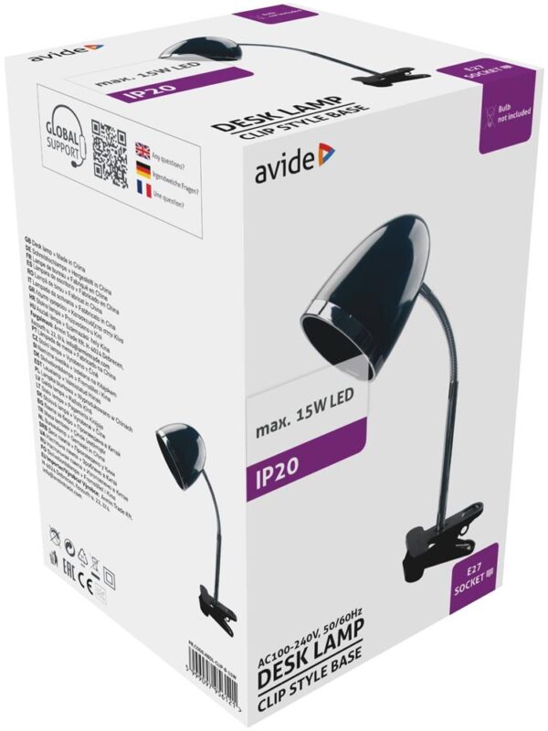Avide Basic Φωτιστικό Γραφείου με Κλιπ E27 15W Μαύρο