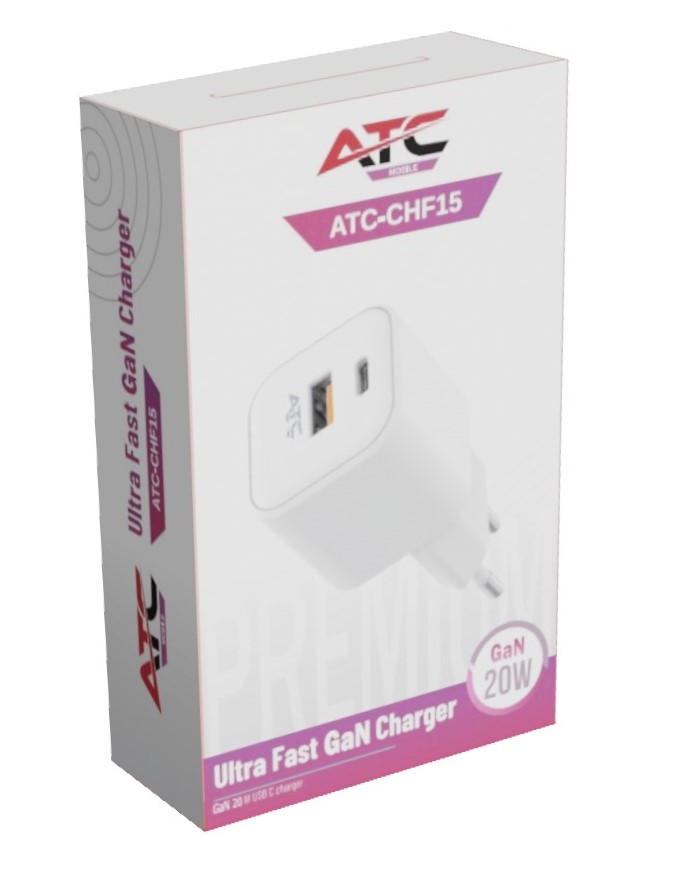 CHF15 Φορτιστής GaN Ταχείας Φόρτισης με 2 Θύρες USB-A & Type-C 20W