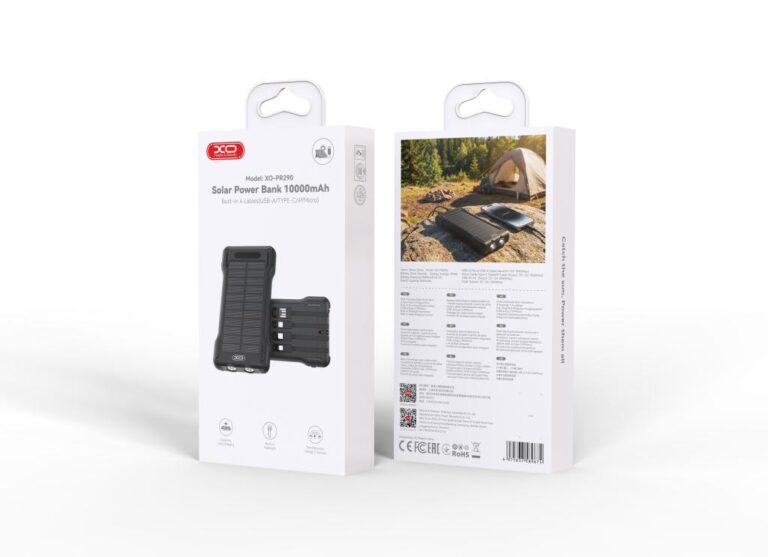 XO PR290 Solar Power Bank 10000mAh με 4 Ενσωματωμένα Καλώδια