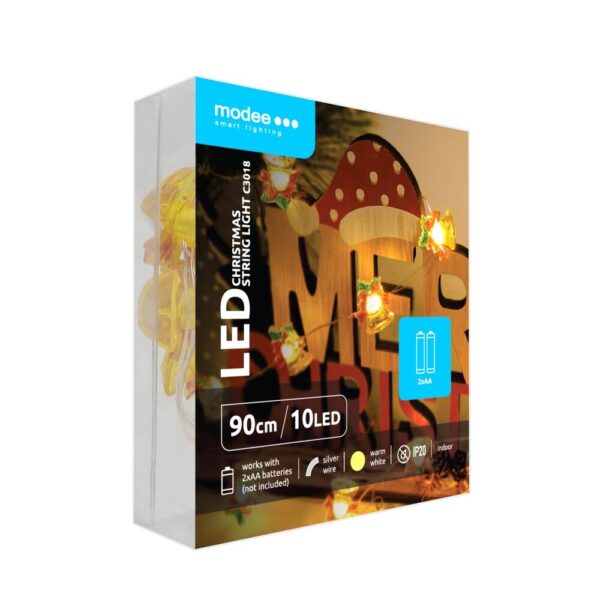 Modee Χριστουγεννιάτικα Διακοσμητικά Φωτάκια LED με Μπαταρία (10LED/120cm/10cm) Θερμό Λευκό
