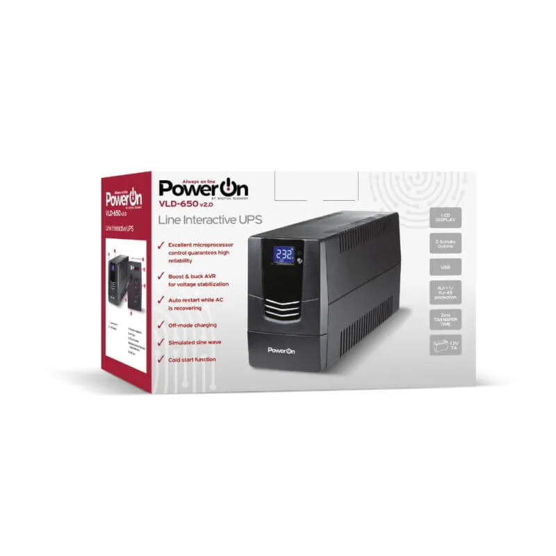 UPS Line Interactive 650VA 2 x Schuko με οθόνη POWER ON VLD-650 v2.0