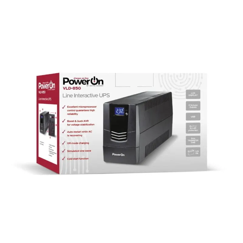 UPS Line Interactive 850VA 2 x Schuko με οθόνη POWER ON VLD-850