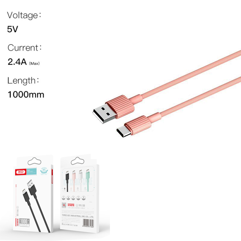 XO NB156 USB Καλώδιο Φόρτισης για Type-C Ροζ