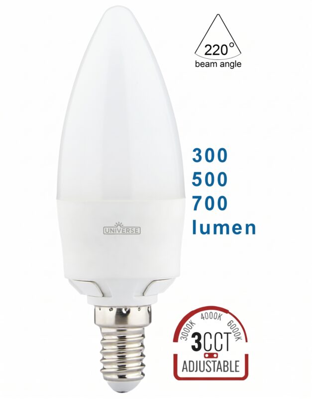 ΛΑΜΠΑ LED SMD C38 3W-5W-7W E14 3CCT 3000K-4000K-6000K 220-240V 300lm-500lm-700lm UNIVERSE