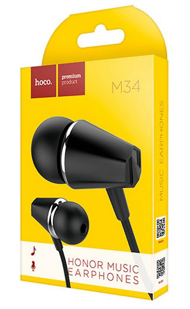 Hands Free Hoco M34 Earphones Stereo 3.5mm Μαύρο με Μικρόφωνο και Πλήκτρο Λειτουργίας