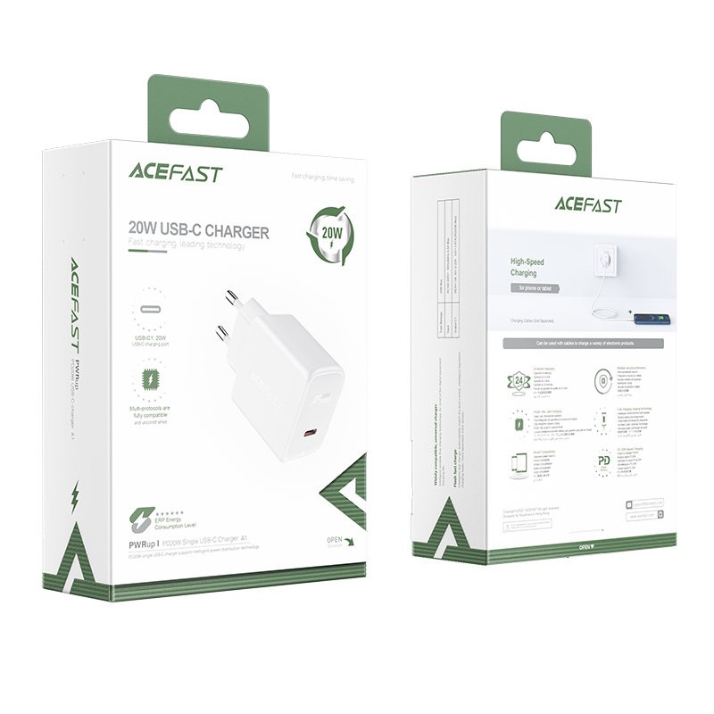Φορτιστής Ταξιδίου Acefast A1 Fast Charging USB-C PD3.0 PD20W QC3.0 / QC2.0 5V / 2.4A Λευκός