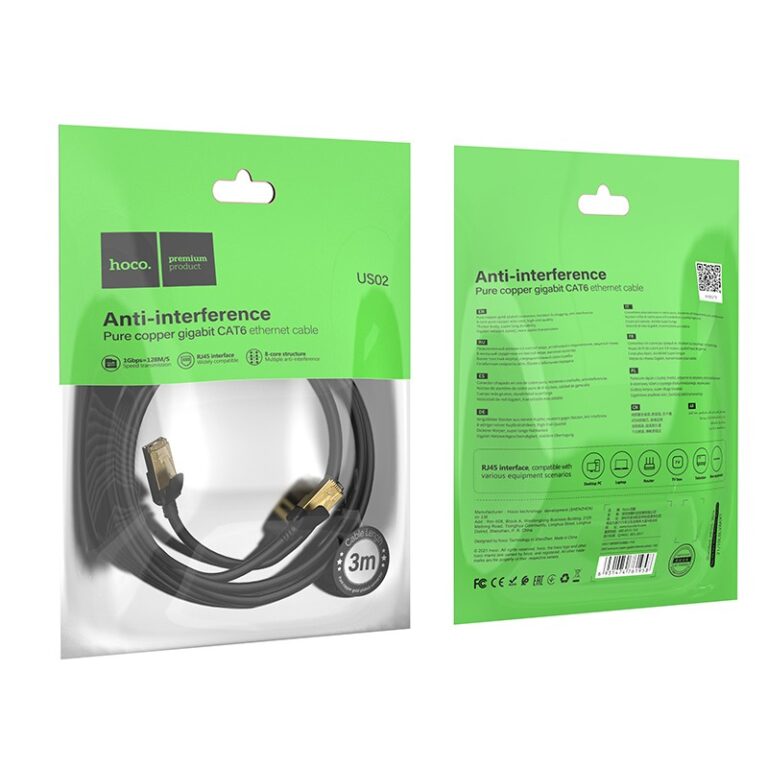 Καλώδιο Δικτύου Hoco US02 Pure Copper Cat 6 UTP 1Gbps 3m