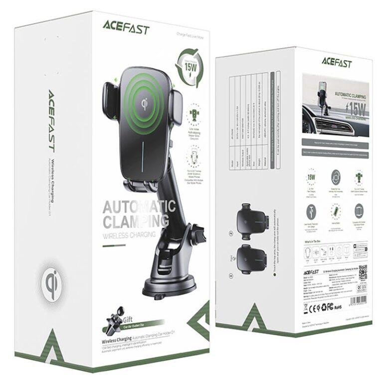 Βάση Στήριξης Αυτοκινήτου Acefast D1 Mount Holder Auto-Aligning 4.5" – 6.7" και Wireless Charger 15W Μαύρο