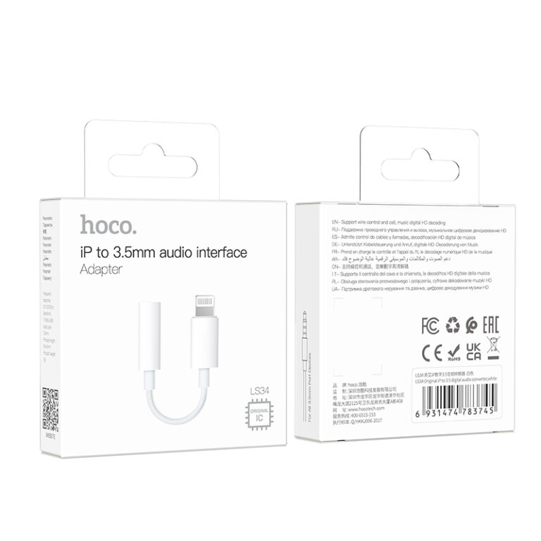 Αντάπτορας Hoco LS34 Lightning σε 3.5 Λευκό Original IC Συμβατό με όλες τις Lightning Συσκευές