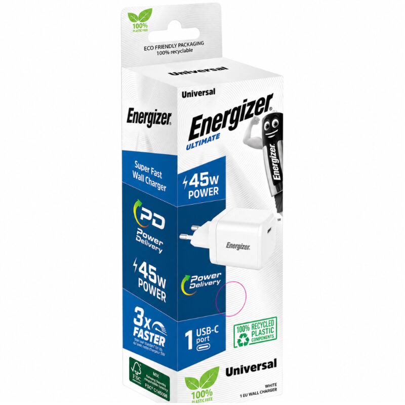 Φορτιστής Ταξιδίου Energizer Fast Charge με USB-C PD45W Λευκός